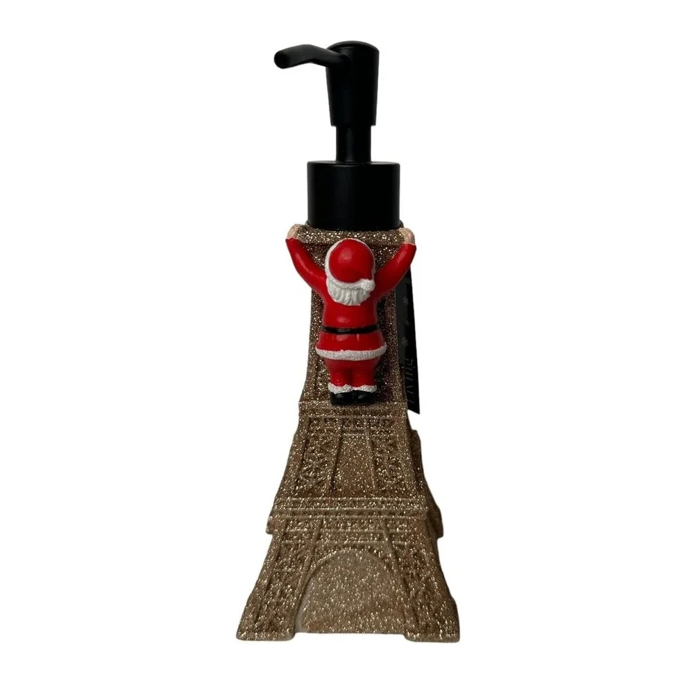 NEW Lux Living Gold Glitter Santa Eiffel Tower Paris Christmas Soap Dispenser 8